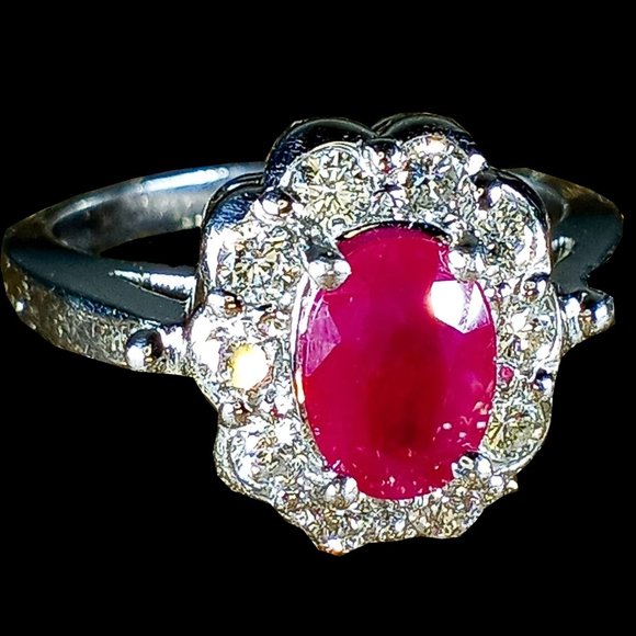 Platinum ruby diamond ring new oval halo - Picture 1 of 6